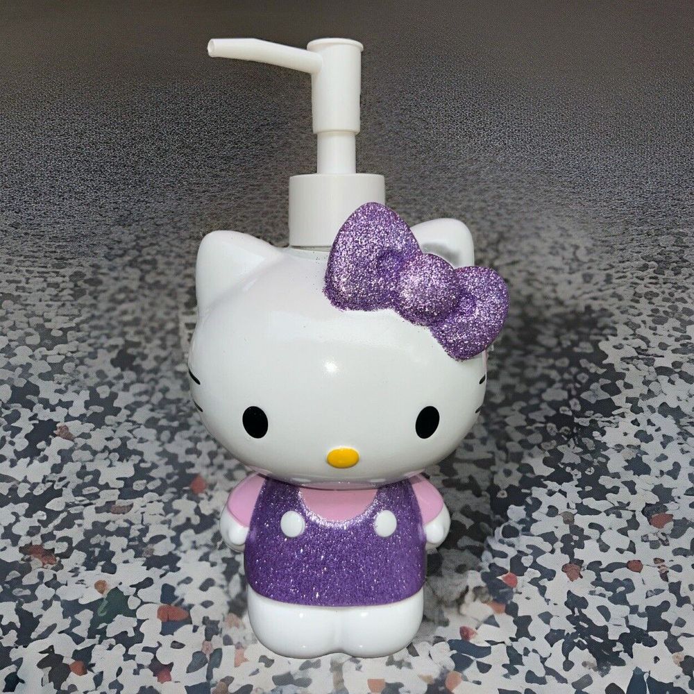 Hello Kitty Glitter Purple Bow Dress Soap Dispenser Pump Bathroom Decor